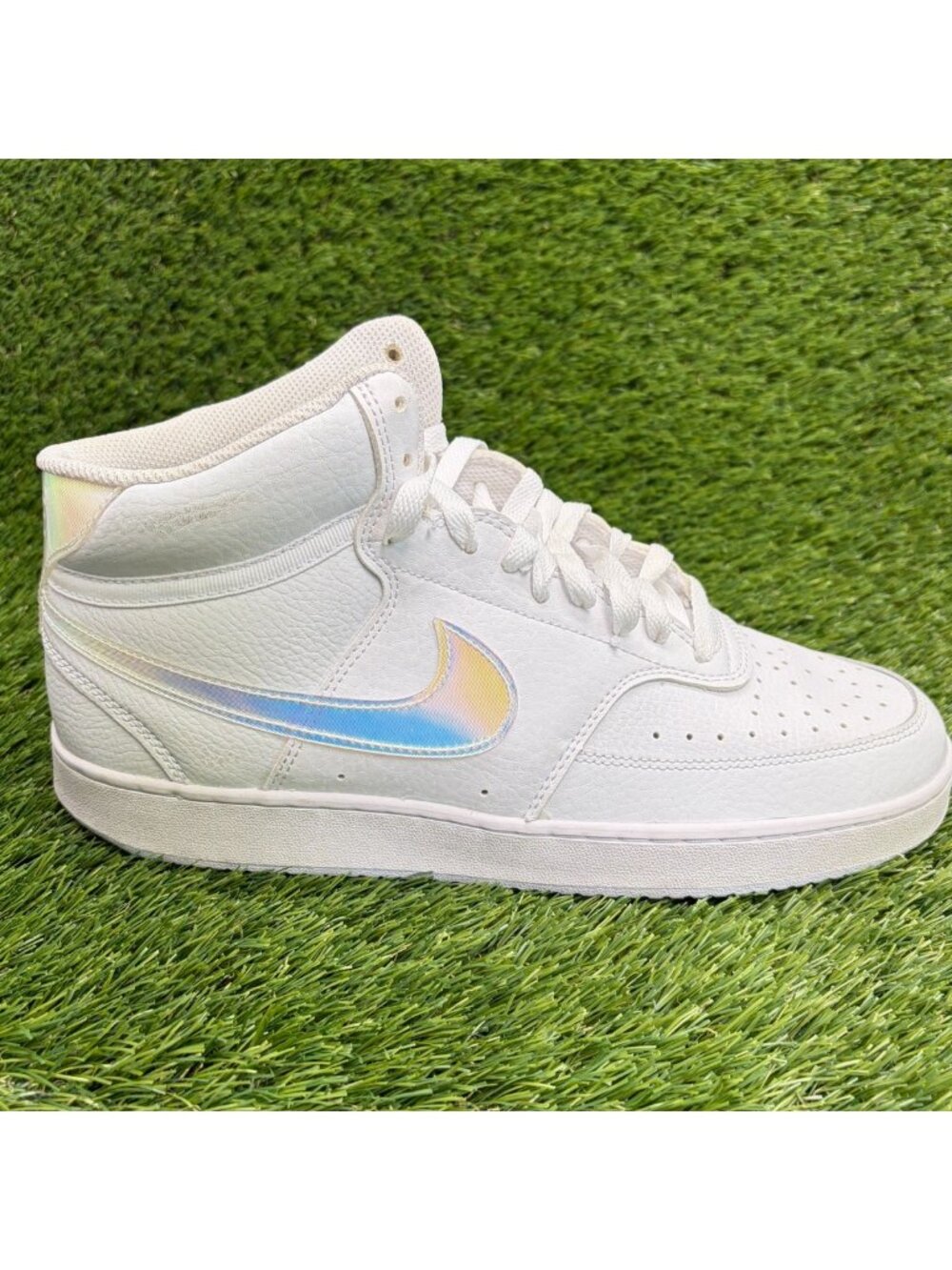 Nike Court Vision Mid Womens Size 12 White Blue Athletic Leather Shoes Sneakers